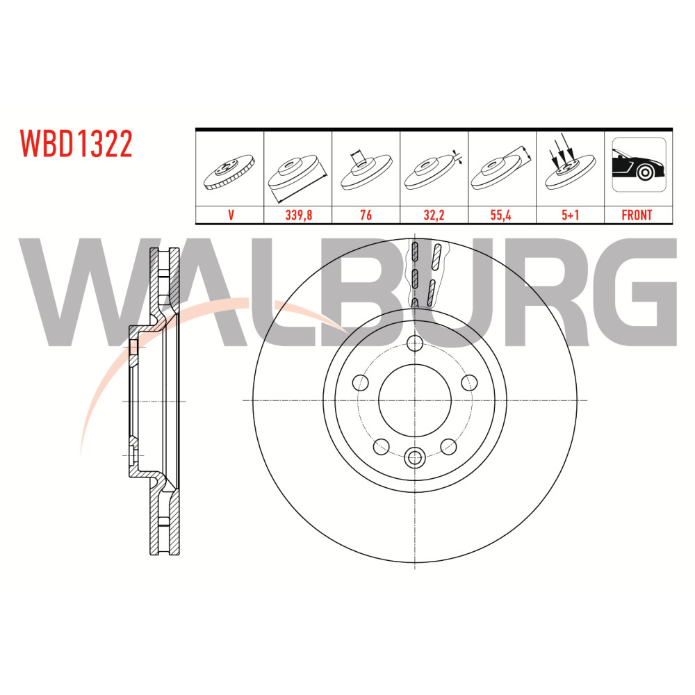 FREN DISKI ON HAVALI 5 BIJON 339,8X32,2X76X55,4VOLKSWAGEN TRANSPORTER V 1.9 TDI 2.0TDI 2.4 2.5 TDI20032015/ TRANSPORTER VI 2.0 TDI 2015/TRANSPORTERVII 2.0 TDI 2019/MULTIVAN V 20032015 WBD1322 FREN DISKI ON HAVALI 5 BIJON 339,8X32,2X76X55,4VOLKSWAGEN TRANSPORTER V 1.9 TDI 2.0TDI 2.4 2.5 TDI20032015/ TRANSPORTER VI 2.0 TDI 2015/TRANSPORTERVII 2.0 TDI 2019/MULTIVAN V 20032015 WBD1322